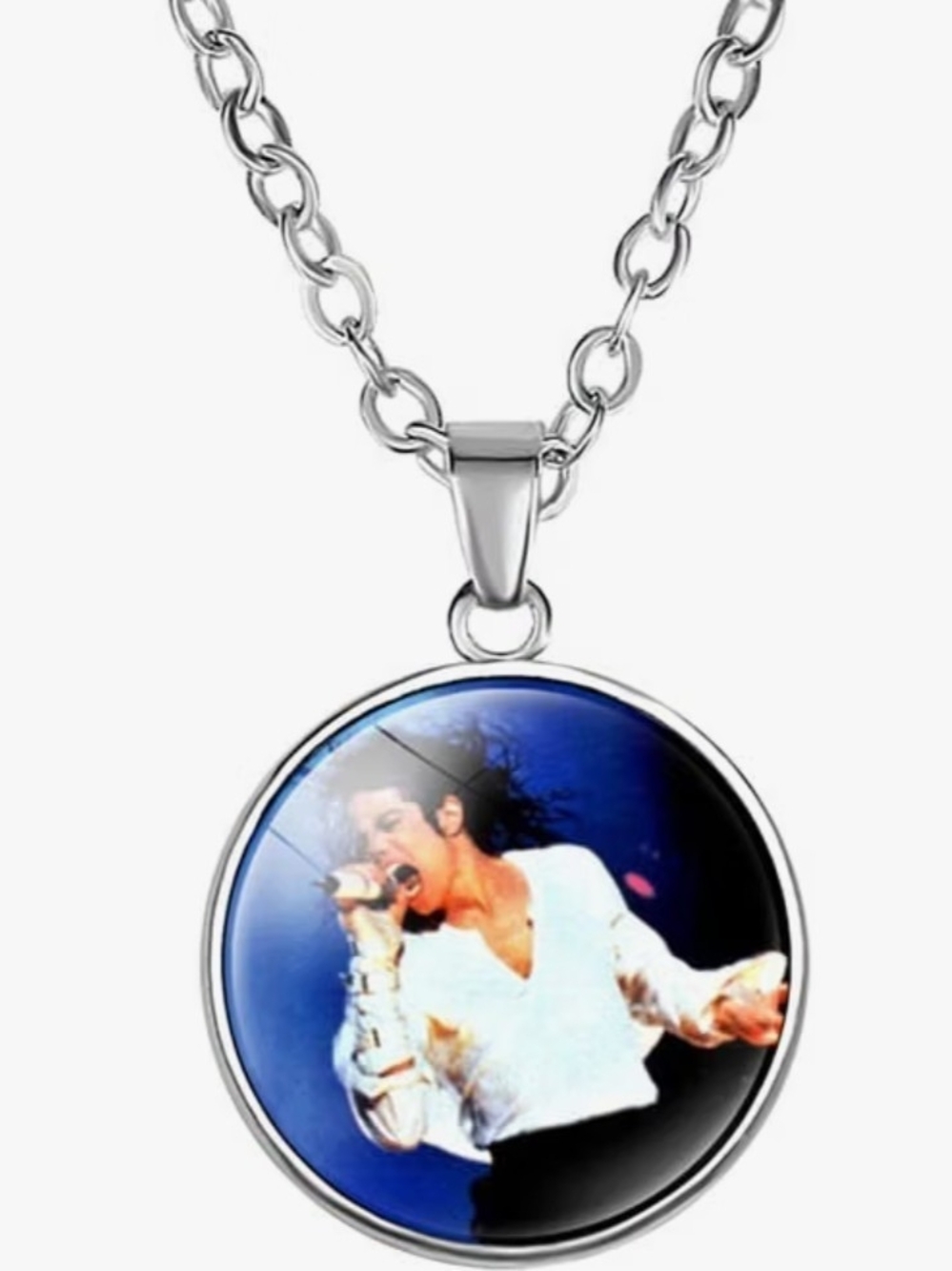 Michael Jackson Silver-tone Round Photo Pendant Necklace